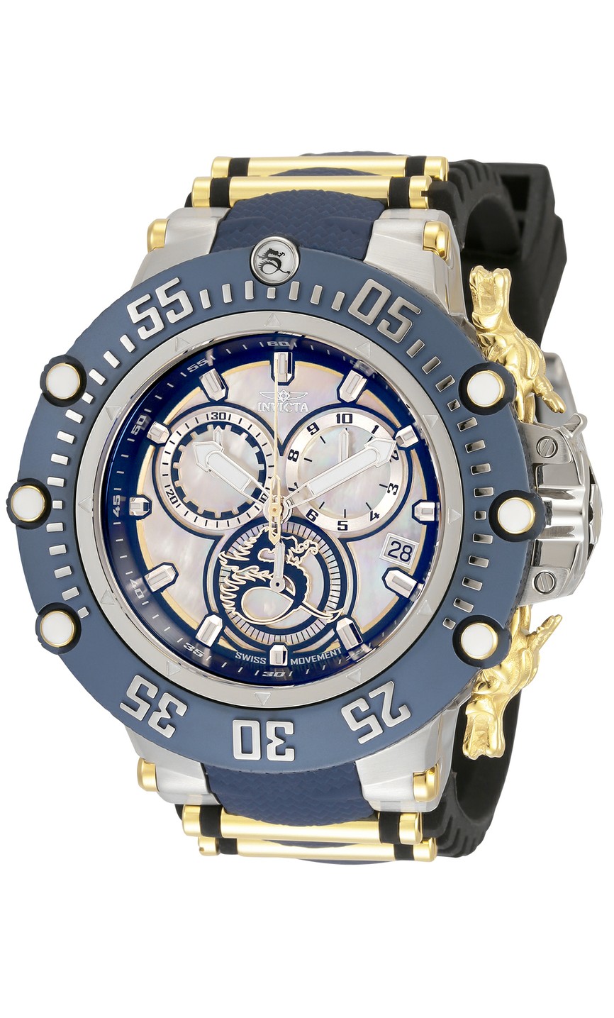 Invicta Subaqua Men's Watch - 52mm Stainless Steel Case, Silicone/SS Band, Black, Blue, Gold (33647)