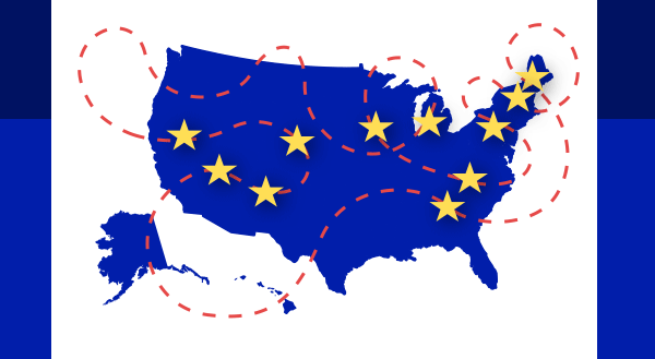 gif of pathway between states with dots/stars over the state capitals