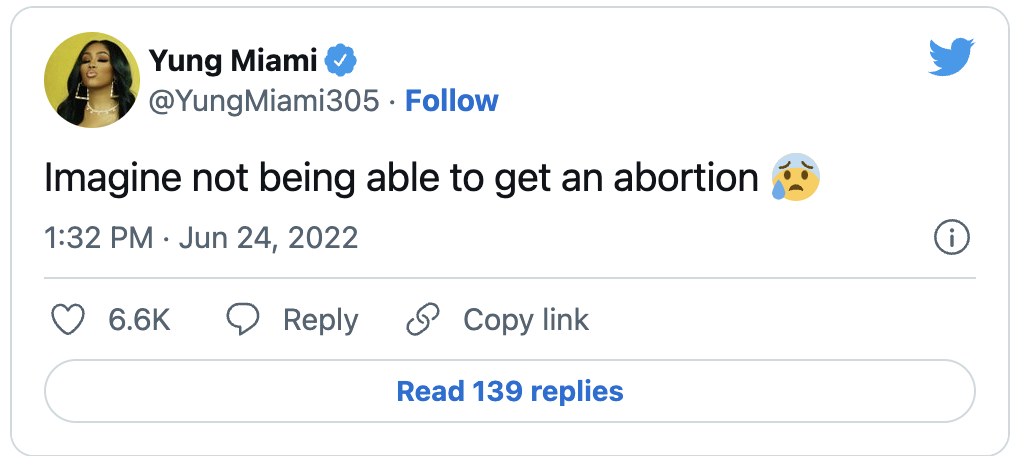 Yung Miami on Twitter: Imagine not being able to get an abortion
