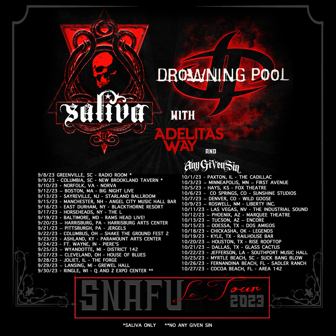 Saliva DP Tour square dates Snafu