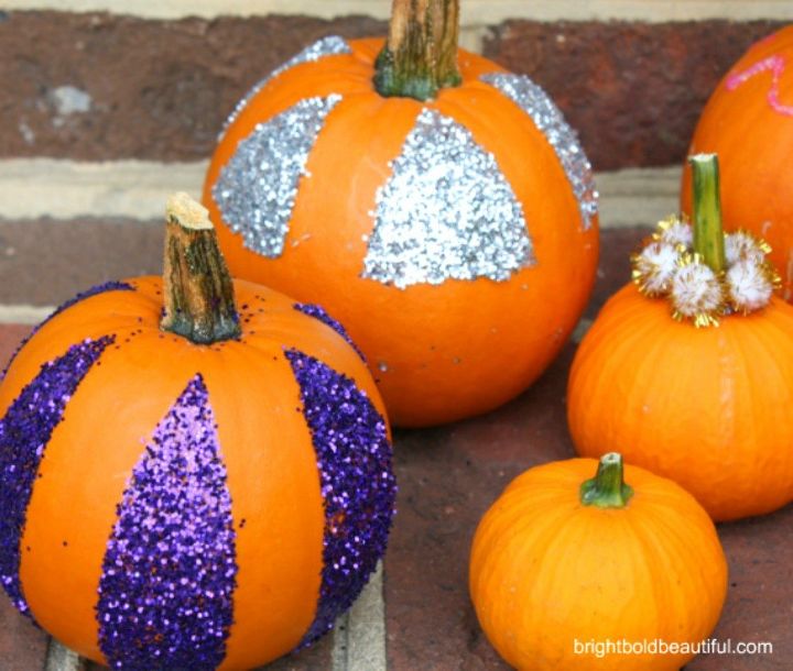 s 13 popular ways to decorate a pumpkin with little or no carving, Pour on glitter for some sparkle