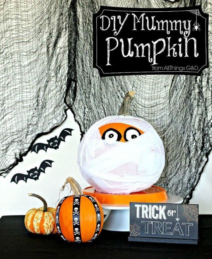 s 13 popular ways to decorate a pumpkin with little or no carving, Create a mummy pumpkin with ripped strips