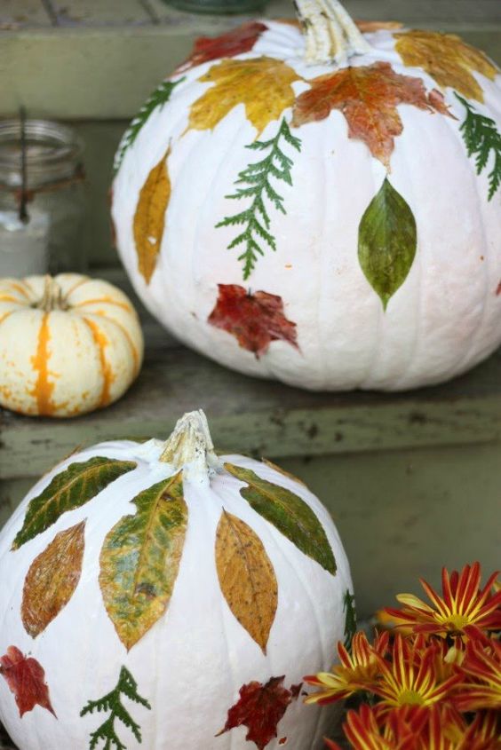 s 13 popular ways to decorate a pumpkin with little or no carving, Mod podge colorful fall flowers