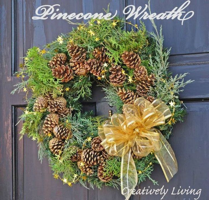 s don t hang your wreath before you see these 12 updates, crafts, wreaths, Jazz it up with some pinecones and a bow