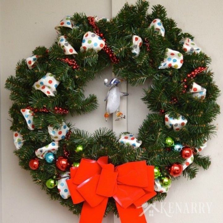 s don t hang your wreath before you see these 12 updates, crafts, wreaths, Wrap some polka dot ribbon around it