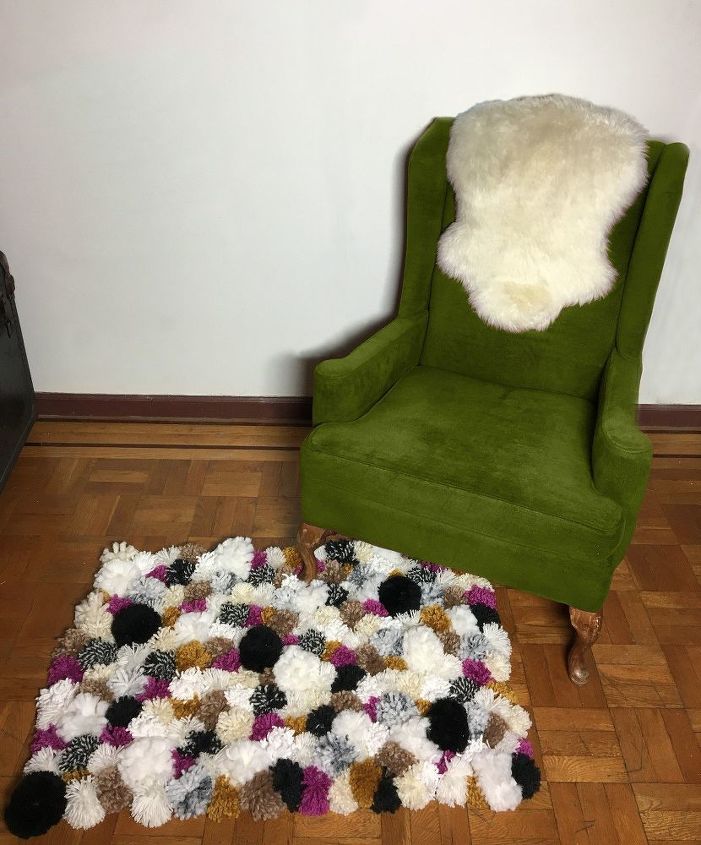 make your own pom pom rug, reupholster