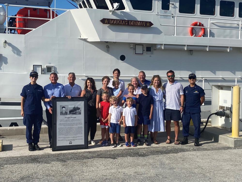 The Coast Guard accepts delivery of the 49th Fast Response Cutter Douglas Denman, in Key West, Florida, May 26, 2022, alongside the Denman family. The cutter will be homeported in Ketchikan, Alaska. (U.S. Coast Guard photo)