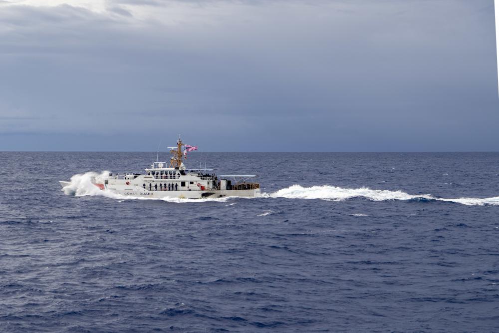 USCGC Myrtle Hazard (WPC 1139) transits the Pacific Ocean during a multilateral search and rescue exercise (SAREX) coordinated with the U.S. Navy, Republic of Palau, U.S. Coast Guard, Japan Maritime Self-Defense Force and Royal Navy in support of Pacific Partnership 2022