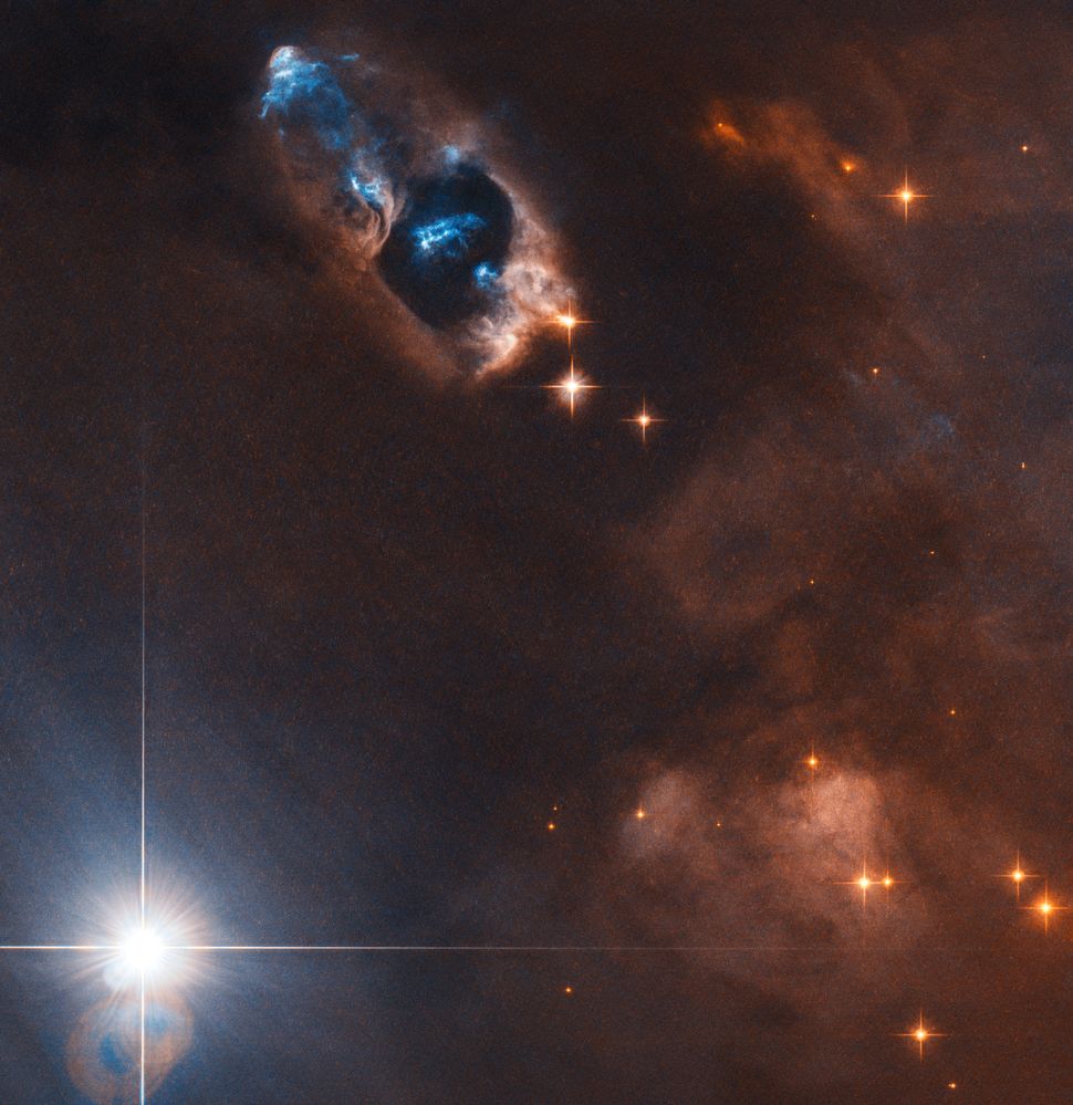 Hubble Spots Gassy Objects Jetting Away from Newborn Star