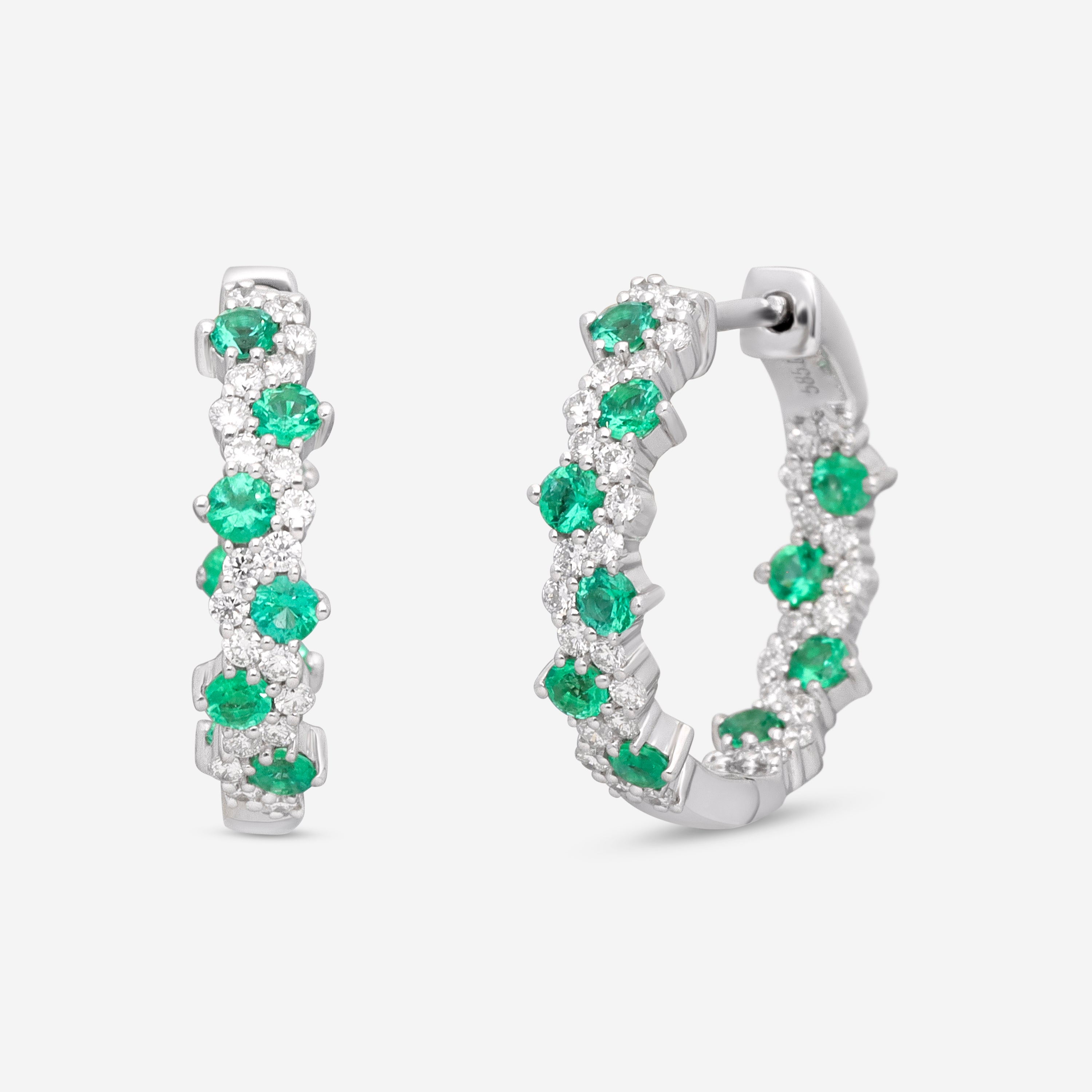 Image of Ina Mar 14K White Gold Emerald and Diamond Hoop Earring