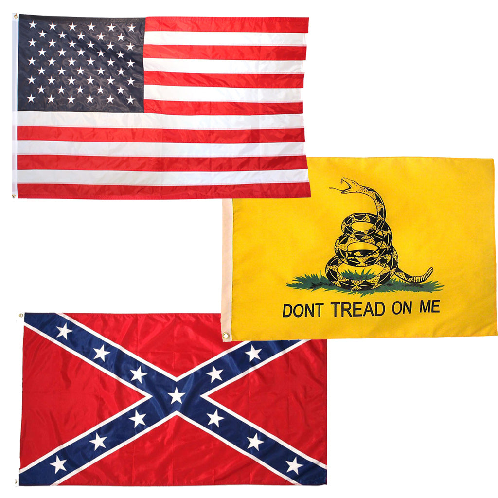 Image of USA-Gadsden-Confederate Poly 3 Flag Set