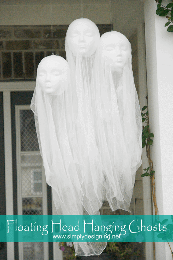Make this fun DIY Halloween Decorations.Â  Super creepy Floating Head Hanging Ghosts are perfect for any Halloween decor!