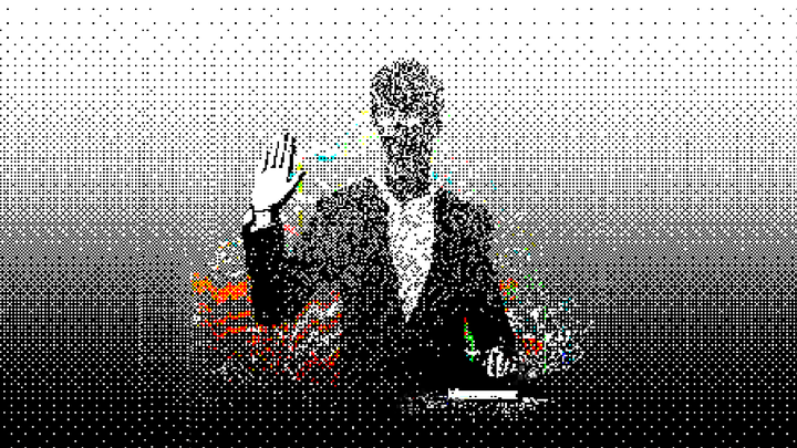 illustration of pixellated person taking oath with one hand raised
