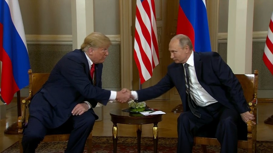 Putin & Trump shake hands ahead of face-to-face summit in Helsinki