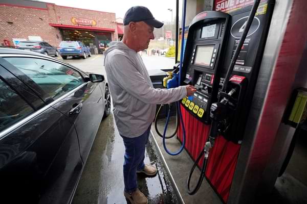 Darryl Matevish of Sewickley, Pa., fills his car with regular unleaded gas at $4.19.9 per gallon at a Sheetz store in Sewickley, Pa., Monday, March 7, 2022. For Thanksgiving 2022, the chain has lowered prices on
Unleaded 88 to $1.99/gallon. (AP Photo/Gene J. Puskar)