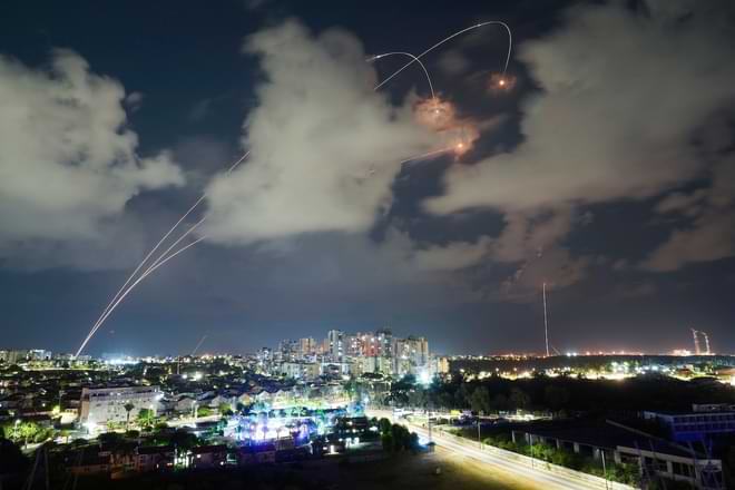 Israeli Iron Dome air defense system fires to intercept a rocket fired from the Gaza Strip, in Ashkelon, Israel, Thursday, Oct. 19, 2023. (AP Photo/Tsafrir Abayov)