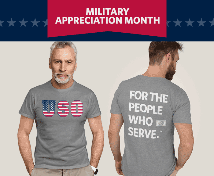 person wearing 2025 USO T-shirt person wearing 2025 USO T-shirt