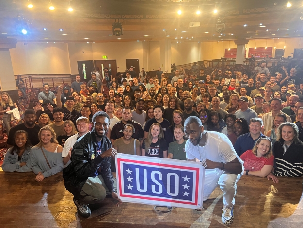 Comedians Jay Pharoah and AJ Foster joined the USO at RAF Mildenhall in the U.K. Comedians Jay Pharoah and AJ Foster joined the USO at RAF Mildenhall in the U.K.