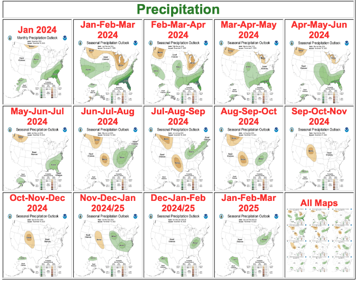 Seasonal Precipitation Outlook in 2024 and January through March in 2025