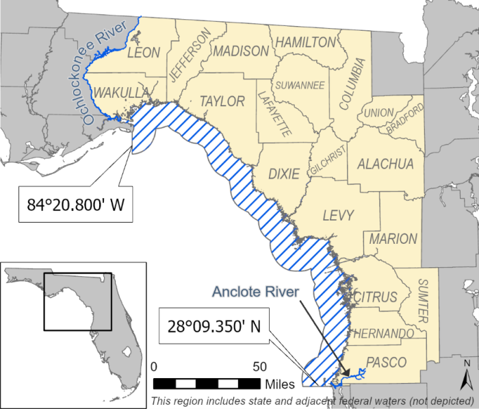 map of Big Bend Snook Management Region