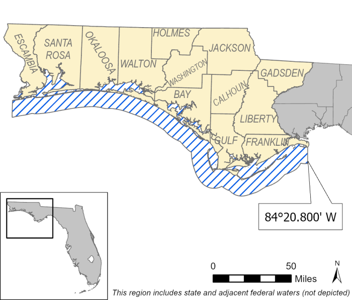 map of Panhandle Snook Management Region