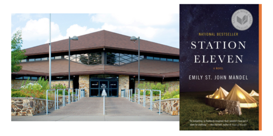 Vigo County Public Library exterior and Station Eleven Book Cover