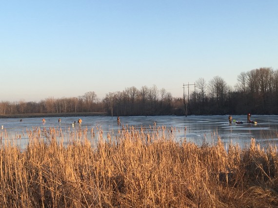 Ice fishermen on Pisgah Lake at Atterbury Fish & Wildlife Area