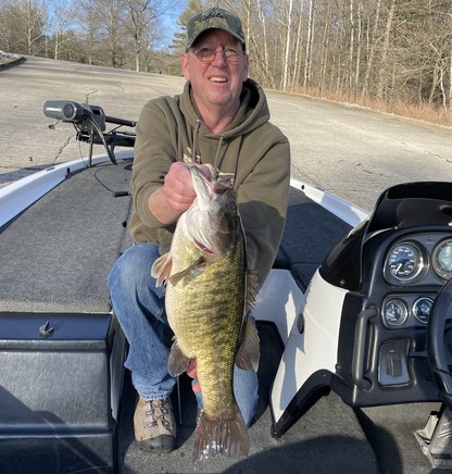 Rex Remington holds the state-record smallmouth bass he caught, March 3, 2024 on Monroe Lake.