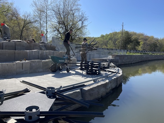 DNR staff install a mossback structure.