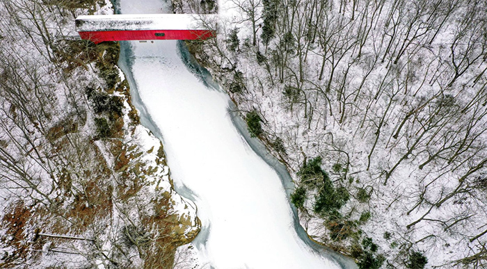 Covered Bridge in snow at Turkey Run