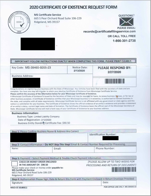 CertificateOfExistence