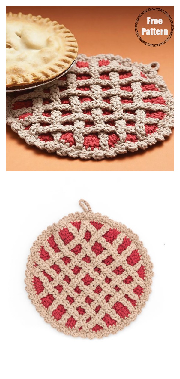 Cherry Pie Hot Pad Pot Holder Free Crochet Pattern