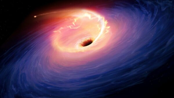 Artist impression of supermassive black hole tidally disrupting a star