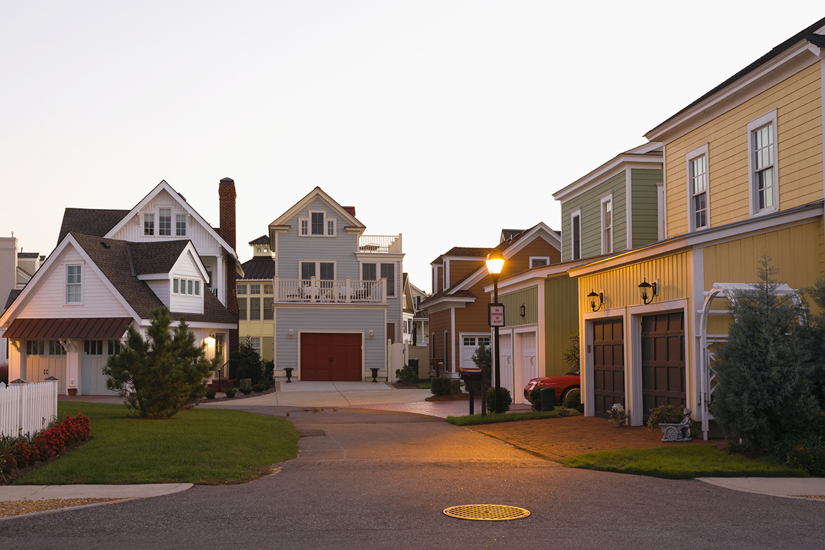 Sunlit residential neighborhoods