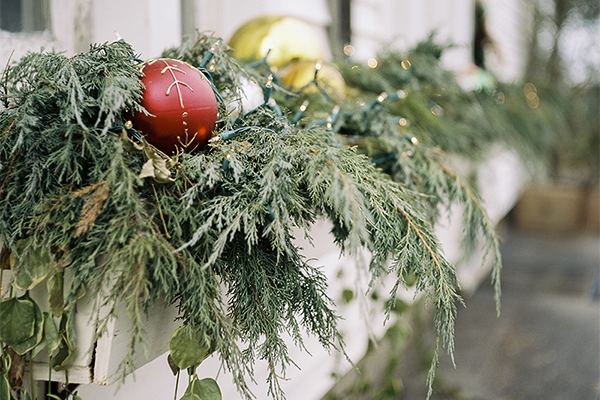 Holiday greenery and ornaments