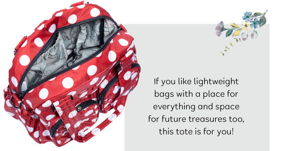 If you like lightweight bags with a place for everything and space for future treasures too, this tote is for you!