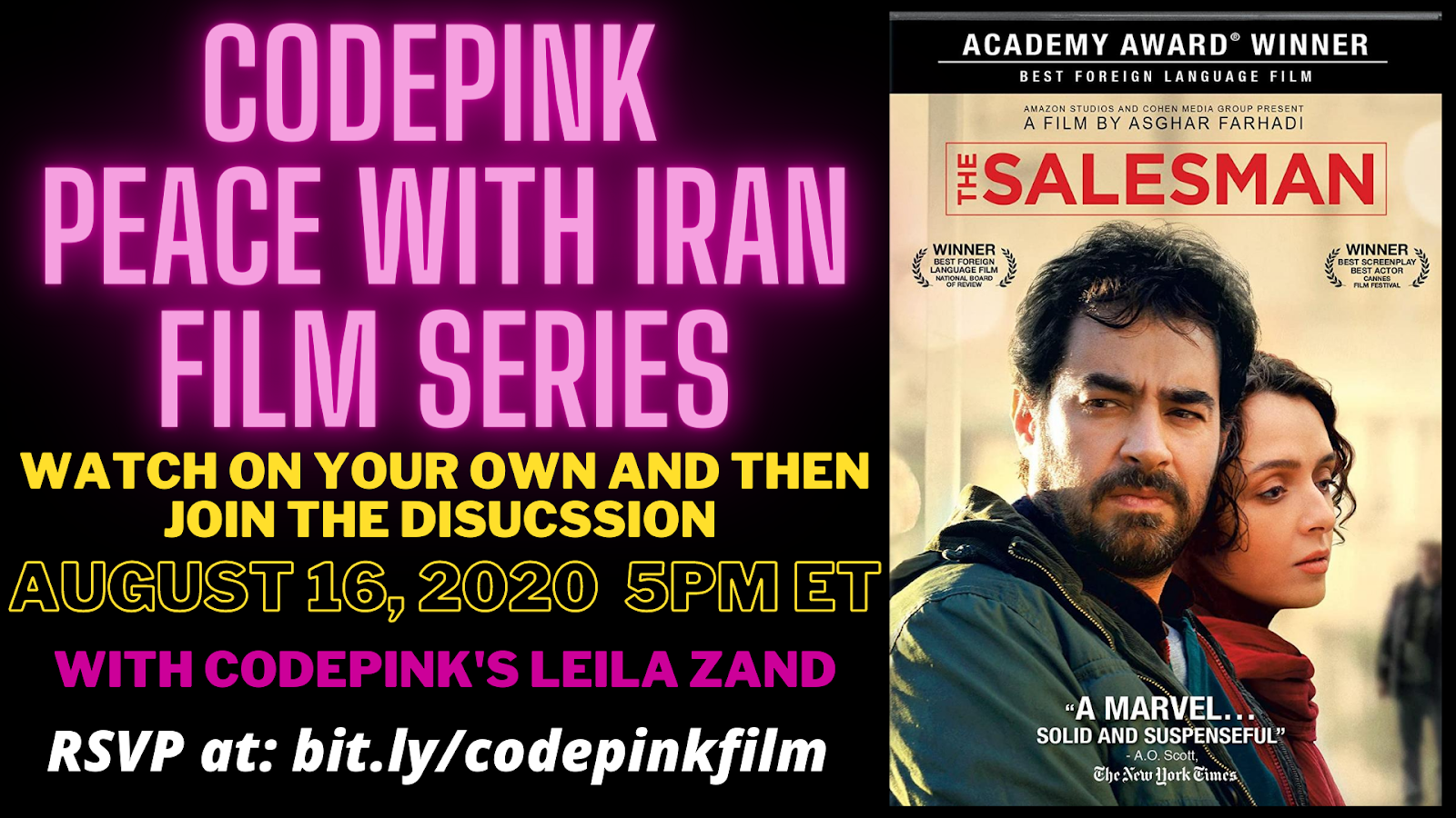 Iranian Film:  "The Salesman" @ Online via Zoom