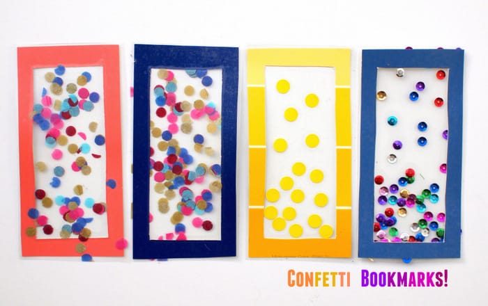 Your kids are going to love making these DIY bookmarks with a twist - just add paint chips and confetti made from tissue paper. So easy!