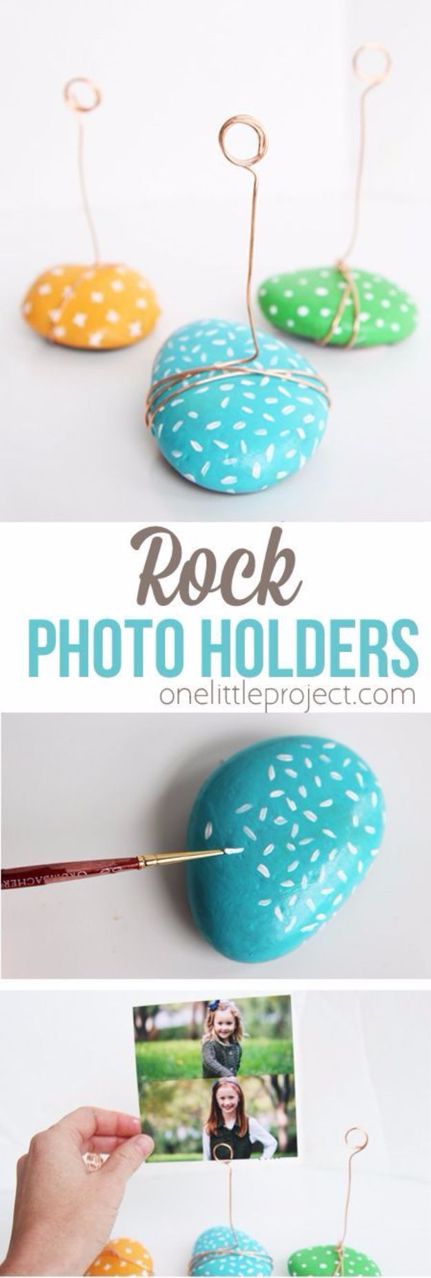 Crafts for Teens to Make and Sell - DIY Rock Photo Holder - Cheap and Easy DIY Ideas To Make For Extra Money - Best Things to Sell On Etsy, Dollar Store Craft Ideas, Quick Projects for Teenagers To Make Spending Cash - DIY Gifts, Wall Art, School Supplies, Room Decor, Jewelry, Fashion, Hair Accessories, Bracelets, Magnets http://diyprojectsforteens.com/crafts-to-sell-teens