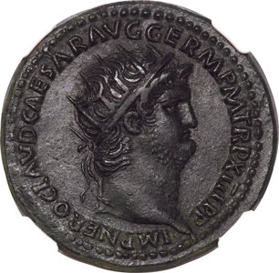 Nero (AD 54-68). AE dupondius (29mm, 15.87 gm, 6h). NGC Choice AUâ˜… 5/5 - 4/5, Fine Style