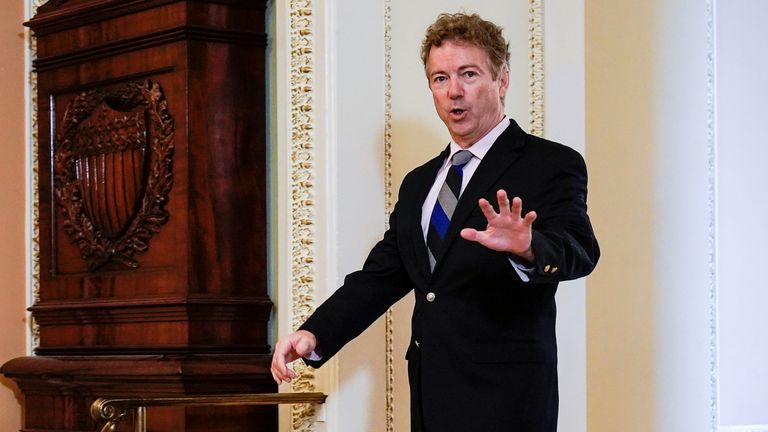 Senator Rand Paul (R-KY) arrives for the beginning of the impeachment trial of U.S. President Donald Trump on Capitol Hill in Washington, U.S., January 16, 2020. REUTERS/Joshua Roberts