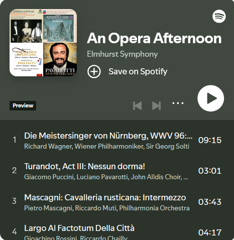 An Opera Afternoon Spotify Playlist