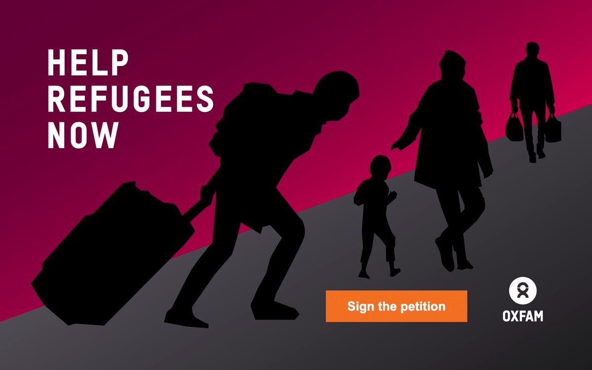 Silhouetted image of refugees