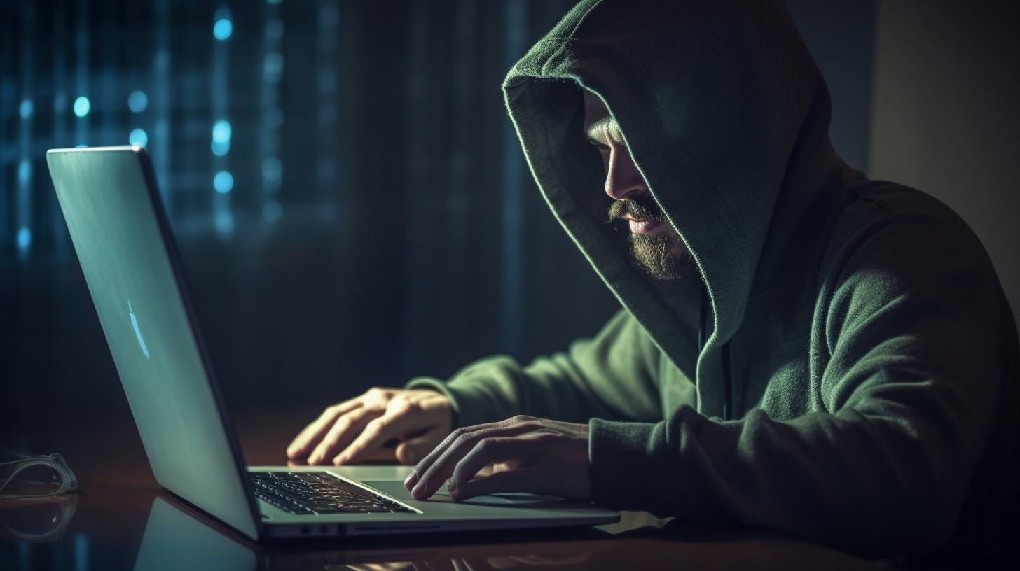 hooded man on computer