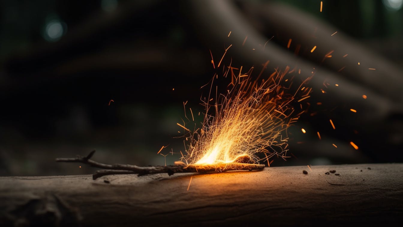 sparks flying from wood branch