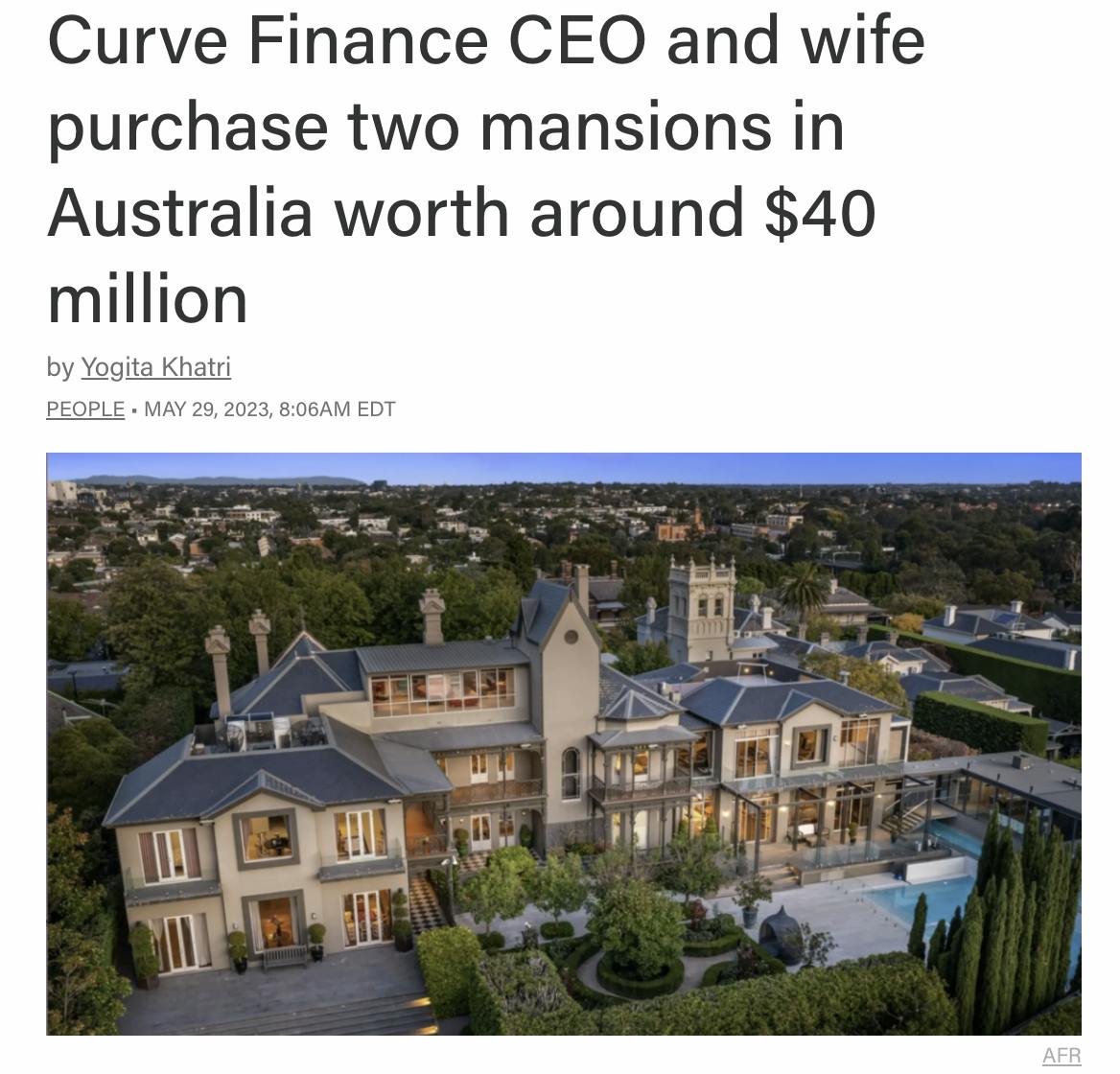 Curve finance CEO buys Australian mansions