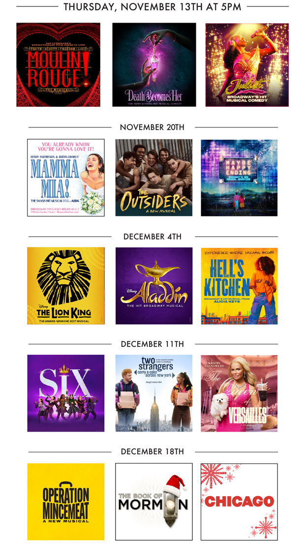 Thursday, November 13th at 5PM: Moulin Rouge! The Musical, Death Becomes Her, and Juliet Thursday, November 13th at 5PM: Moulin Rouge! The Musical, Death Becomes Her, and Juliet