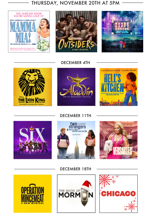 Thursday, November 13th at 5PM: Moulin Rouge! The Musical, Death Becomes Her, and Juliet Thursday, November 13th at 5PM: Moulin Rouge! The Musical, Death Becomes Her, and Juliet