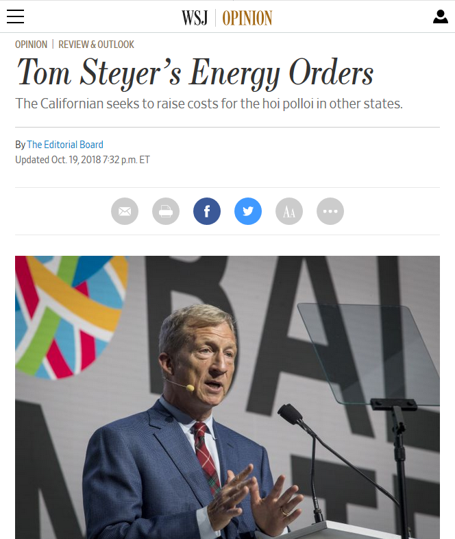 WSJ Tom Steye's Energy Orders