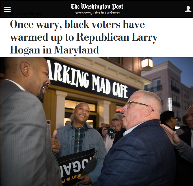 WaPo: Once wary, black voters have warmed up to Republican Larry Hogan in Maryland